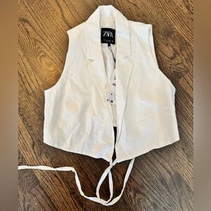 Zara Tie Front White Crop Top